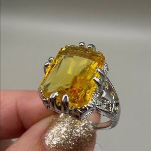 Yellow Fashion Inlaid CZ Cocktail Ring